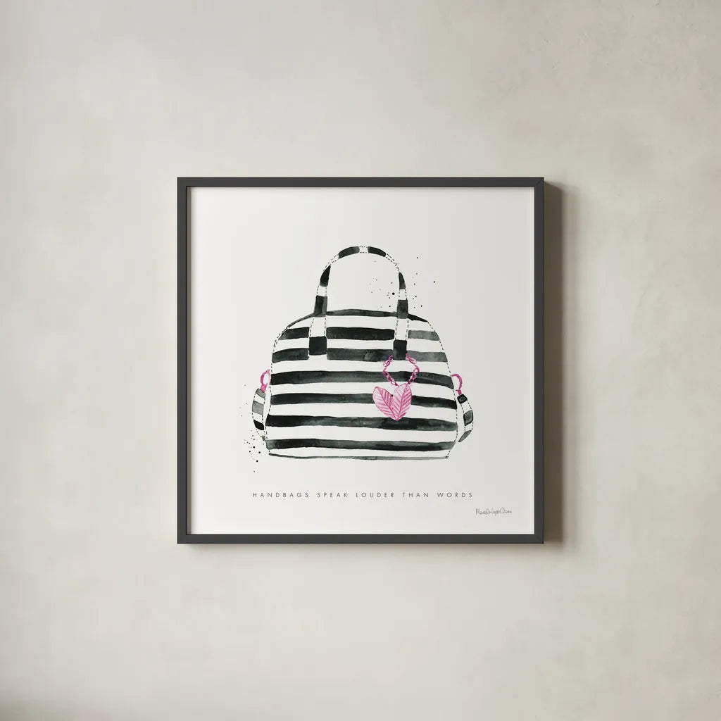 Glitz and Glam IX Pink by Mercedes Lopez Charro. Shown in a sleek black glass frame for a contemporary gallery look. Available as an archival giclee rolled canvas, fine art paper, or poster print. SKU 82826a.