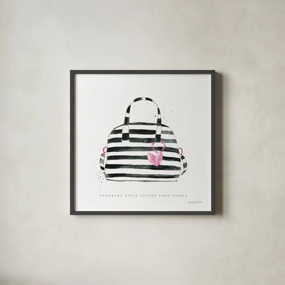 Glitz and Glam IX Pink by Mercedes Lopez Charro. Shown in a sleek black glass frame for a contemporary gallery look. Available as an archival giclee rolled canvas, fine art paper, or poster print. SKU 82826a.