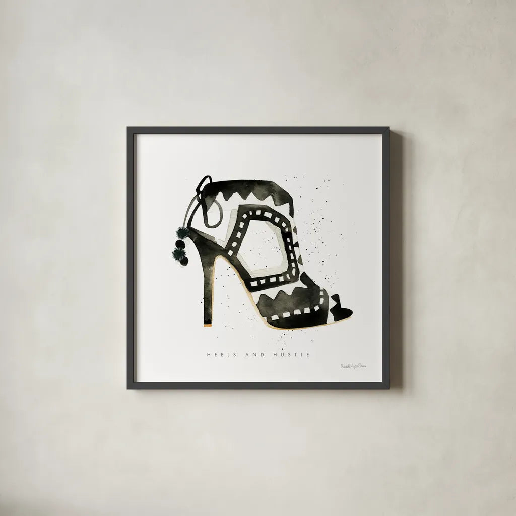 Glitz and Glam V by Mercedes Lopez Charro. Shown in a sleek black glass frame for a contemporary gallery look. Available as an archival giclee rolled canvas, fine art paper, or poster print. SKU 68593a.