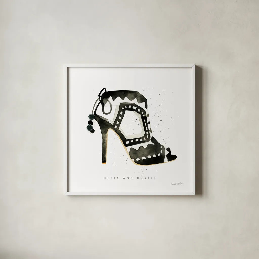Glitz and Glam V by Mercedes Lopez Charro. Shown in a crisp white glass frame for a clean and minimalist style. Available as an archival giclee rolled canvas, fine art paper, or poster print. SKU 68593a.