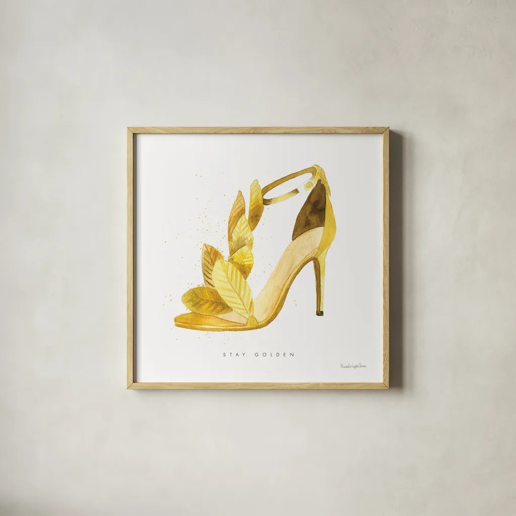 Glitz and Glam VI by Mercedes Lopez Charro. Shown in a natural wood glass frame for a timeless modern aesthetic. Available as an archival giclee rolled canvas, fine art paper, or poster print. SKU 68594a.