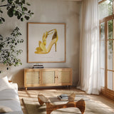 Glitz and Glam VI by Mercedes Lopez Charro. Shown in a natural wood frame in a cozy modern living room. Available as an archival giclee rolled canvas, fine art paper, or poster print. SKU 68594a.