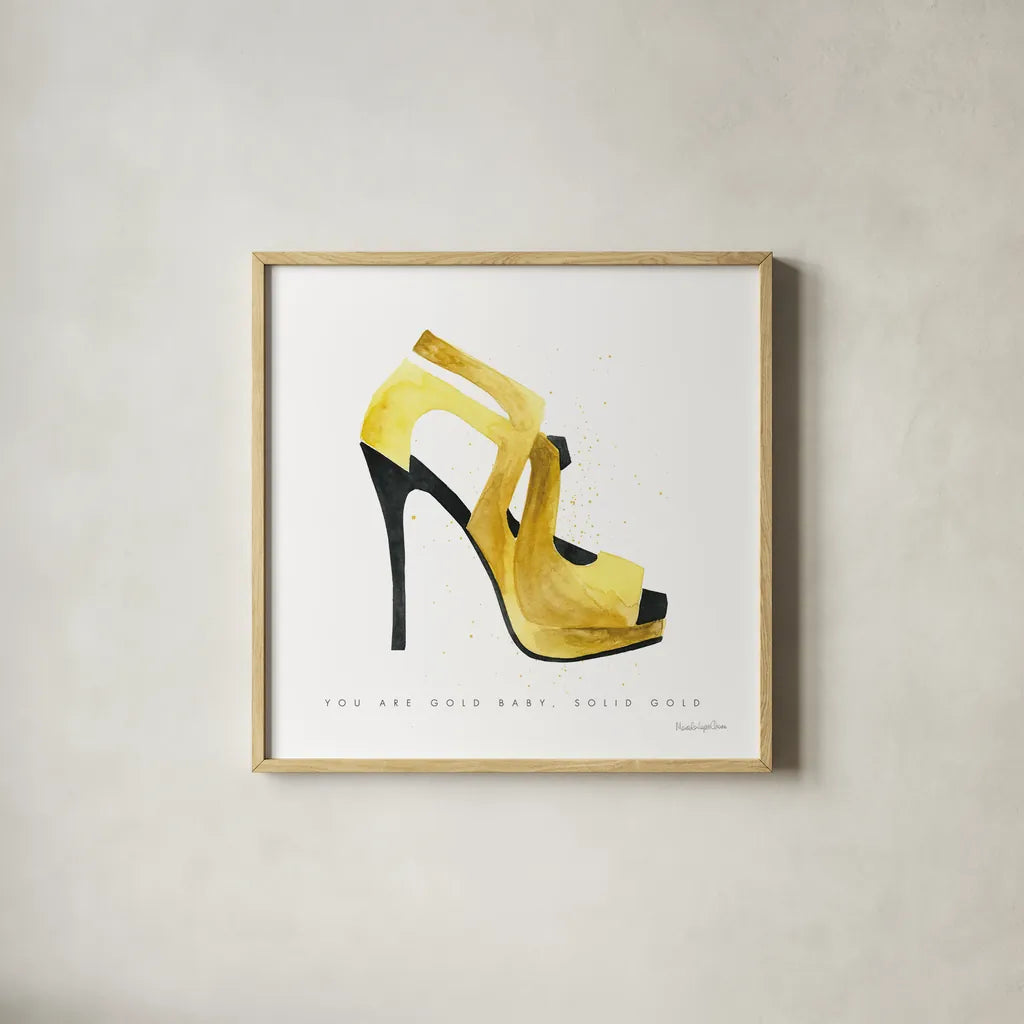 Glitz and Glam VII by Mercedes Lopez Charro. Shown in a natural wood glass frame for a timeless modern aesthetic. Available as an archival giclee rolled canvas, fine art paper, or poster print. SKU 68595a.