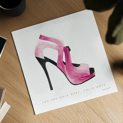 Glitz and Glam VII Pink by Mercedes Lopez Charro. Shown as a detailed flat fine art print, highlighting archival giclee quality. Available as an archival giclee rolled canvas, fine art paper, or poster print. SKU 82825a.