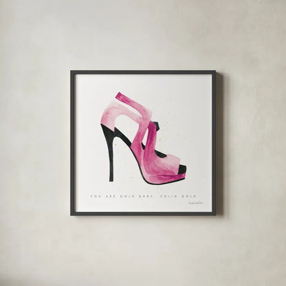 Glitz and Glam VII Pink by Mercedes Lopez Charro. Shown in a sleek black glass frame for a contemporary gallery look. Available as an archival giclee rolled canvas, fine art paper, or poster print. SKU 82825a.
