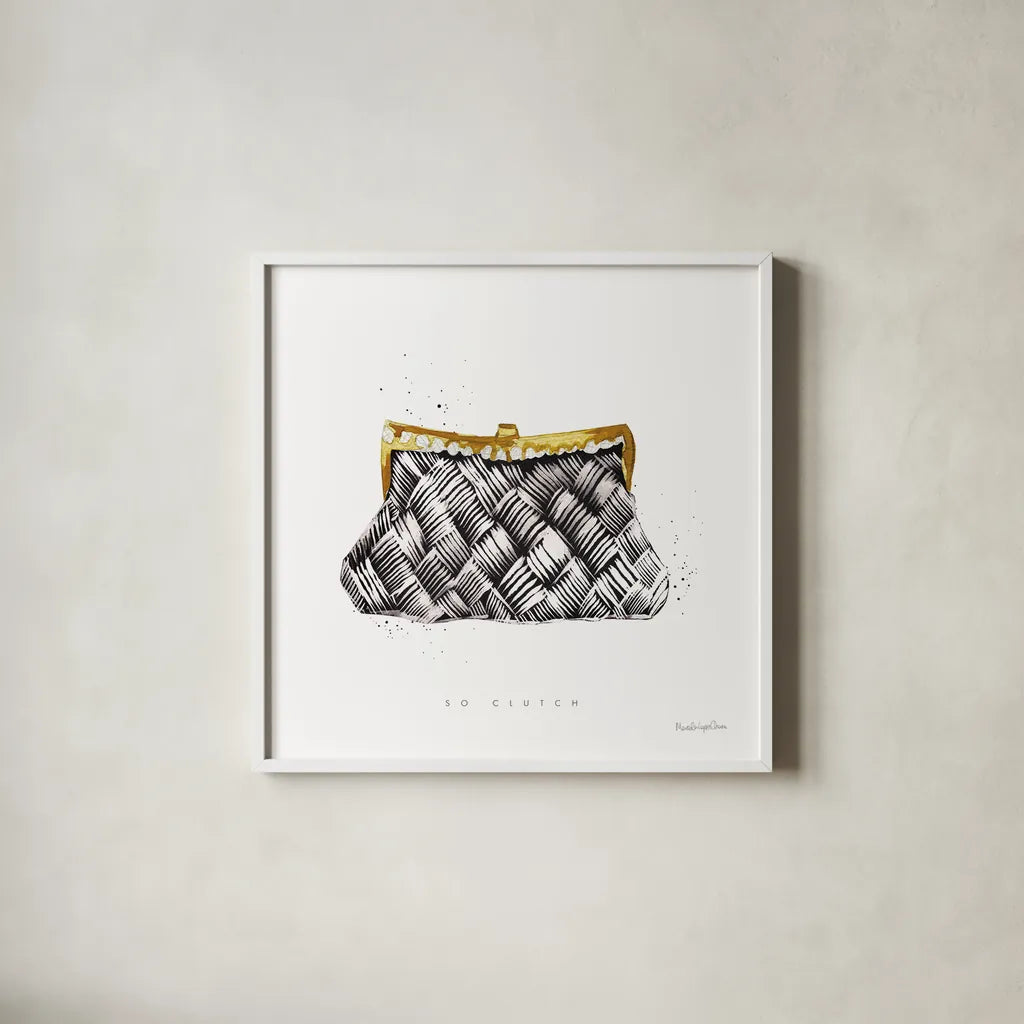 Glitz and Glam X by Mercedes Lopez Charro. Shown in a crisp white glass frame for a clean and minimalist style. Available as an archival giclee rolled canvas, fine art paper, or poster print. SKU 68788a.