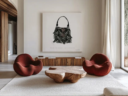 Glitz and Glam XII by Mercedes Lopez Charro. Shown as extra-large giant wall art in a modern living room. Available as an archival giclee rolled canvas, fine art paper, or poster print. SKU 68790a.