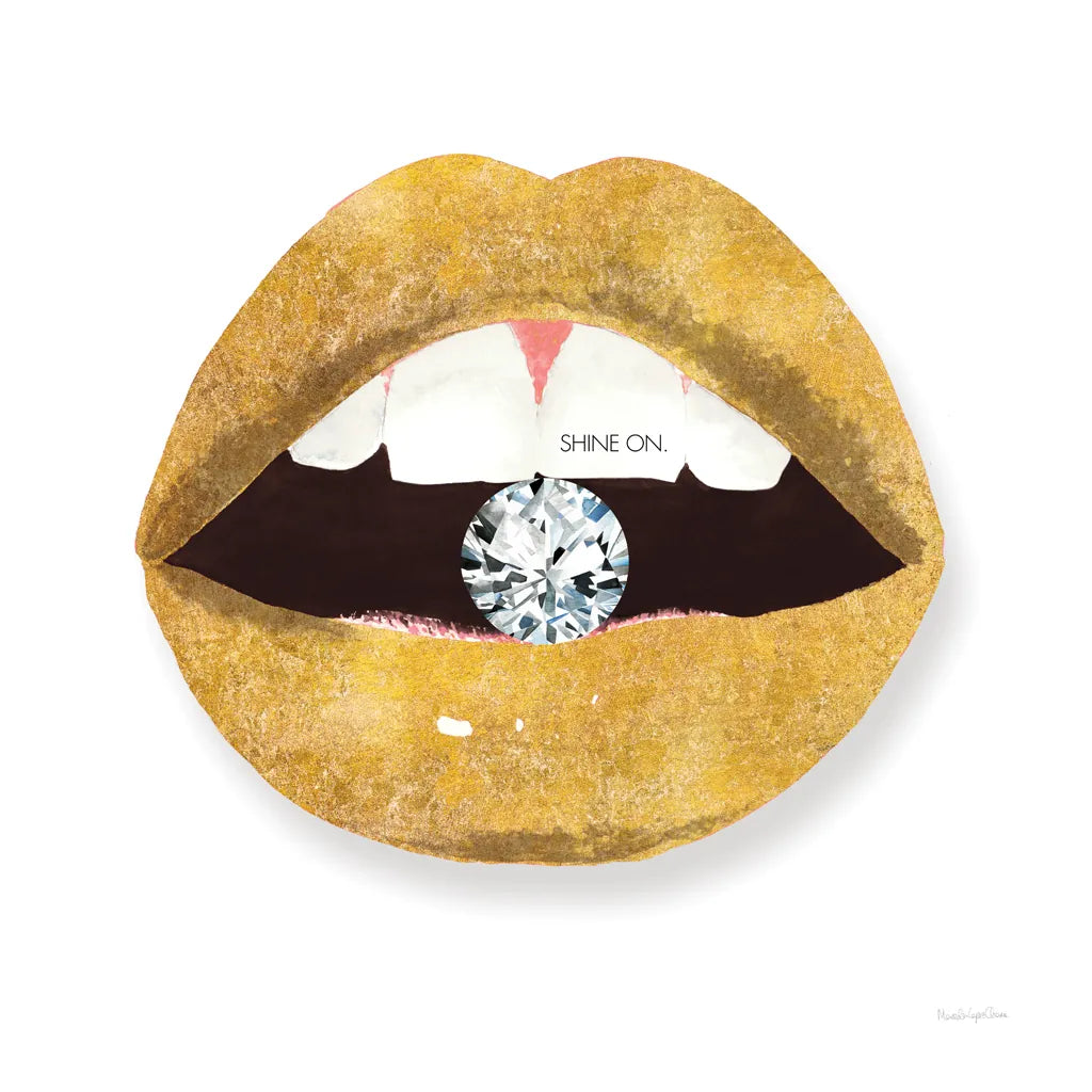 Gold Lips II by Mercedes Lopez Charro. SKU 67091a. Archival Giclee Fine art print for wall decor.