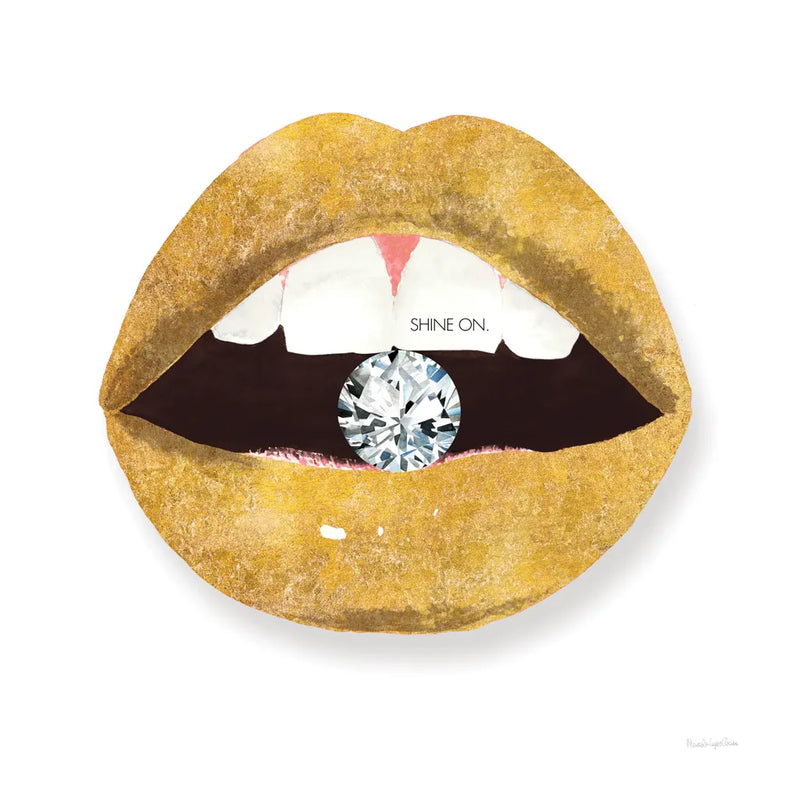 Gold Lips II by Mercedes Lopez Charro. SKU 67091a. Archival Giclee Fine art print for wall decor.