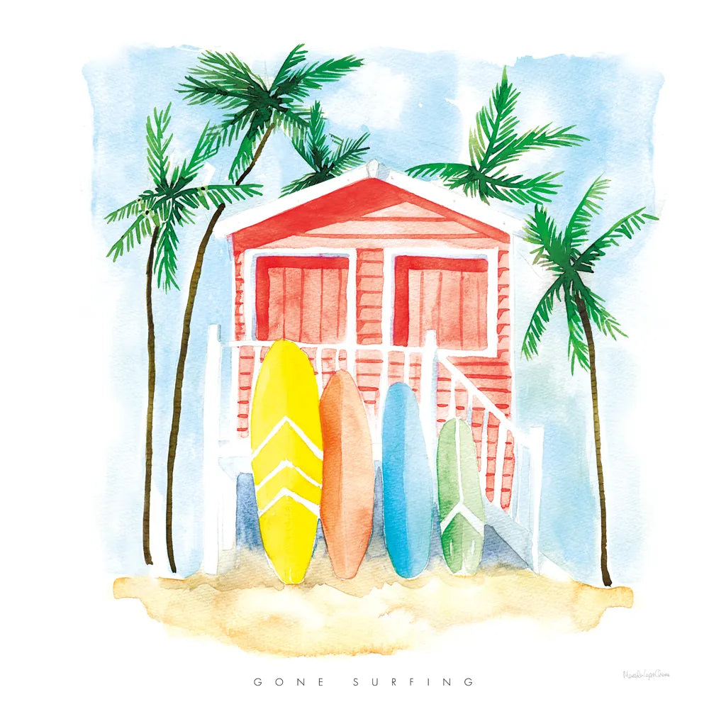 Gone Surfing Red by Mercedes Lopez Charro. SKU 70265a. Archival Giclee Fine art print for wall decor.