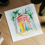Gone Surfing Red by Mercedes Lopez Charro. Shown as a detailed flat fine art print, highlighting archival giclee quality. Available as an archival giclee rolled canvas, fine art paper, or poster print. SKU 70265a.