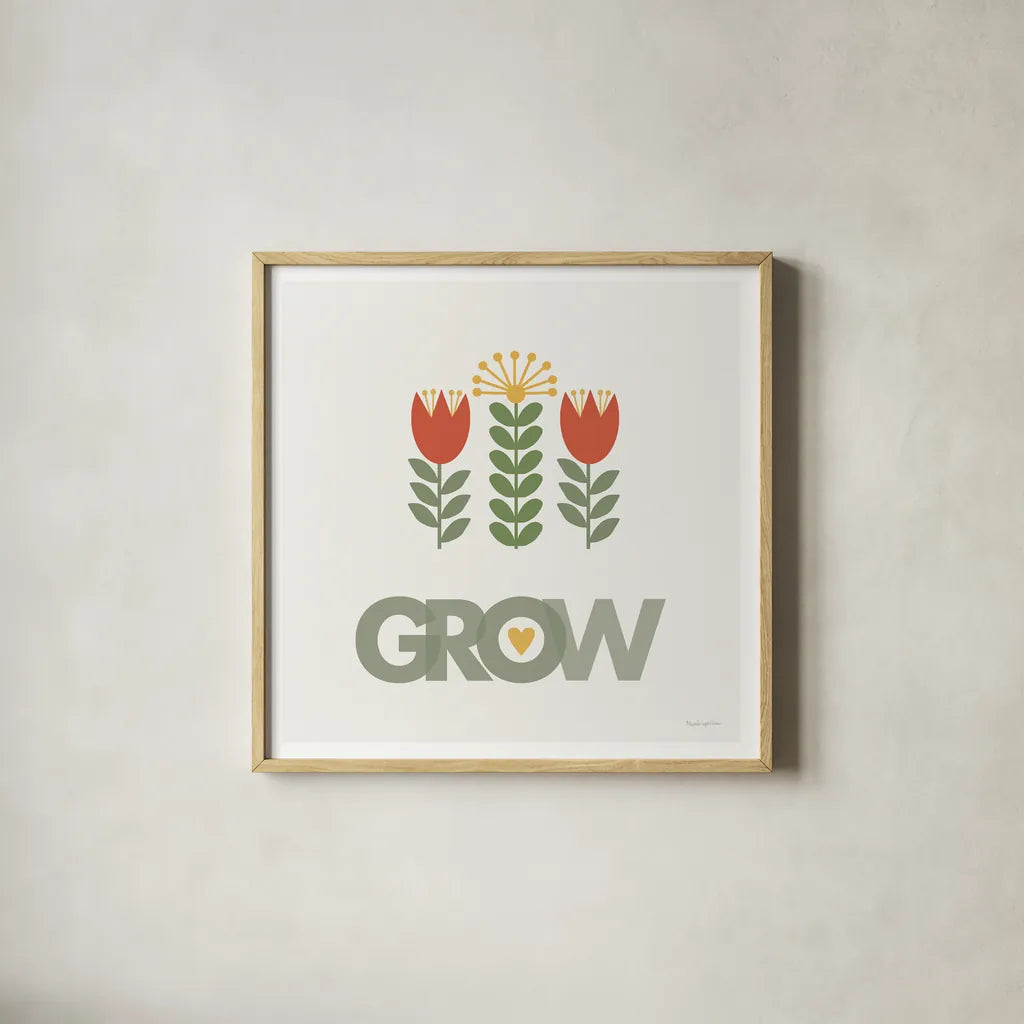 Grow by Mercedes Lopez Charro. Shown in a natural wood glass frame for a timeless modern aesthetic. Available as an archival giclee rolled canvas, fine art paper, or poster print. SKU 77787a.