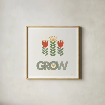 Grow by Mercedes Lopez Charro. Shown in a natural wood glass frame for a timeless modern aesthetic. Available as an archival giclee rolled canvas, fine art paper, or poster print. SKU 77787a.