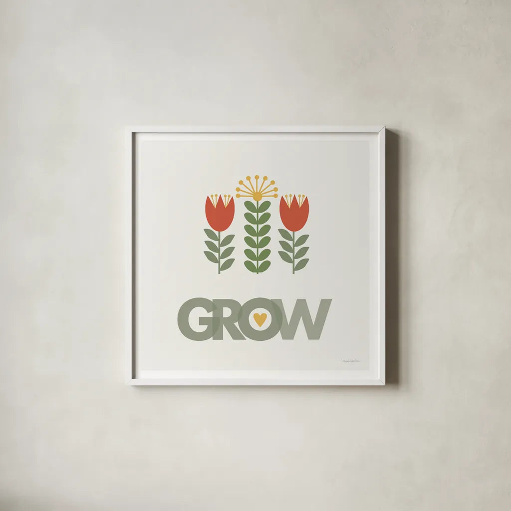 Grow by Mercedes Lopez Charro. Shown in a crisp white glass frame for a clean and minimalist style. Available as an archival giclee rolled canvas, fine art paper, or poster print. SKU 77787a.