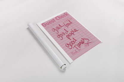 Guest Check I by Mercedes Lopez Charro. shown as a rolled paper print. Available as archival giclee rolled canvas, fine art paper, or poster print. SKU 85656h.