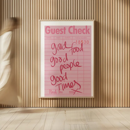 Guest Check I by Mercedes Lopez Charro. shown as over sized large wall art. Available as an archival giclee rolled canvas, fine art paper, or poster print. SKU 85656h.