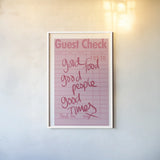 Guest Check I by Mercedes Lopez Charro. shown as a paper print in a white frame. Available as a archival giclee rolled canvas, fine art paper, or poster print. SKU 85656h.