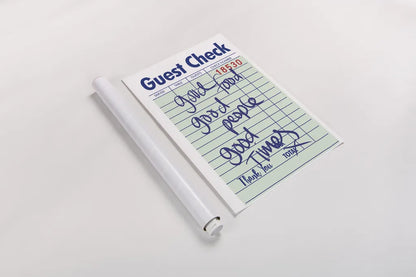 Guest Check I Green by Mercedes Lopez Charro. shown as a rolled paper print. Available as archival giclee rolled canvas, fine art paper, or poster print. SKU 86934h.