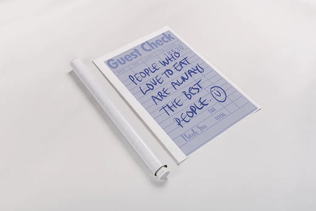 Guest Check II by Mercedes Lopez Charro. shown as a rolled paper print. Available as archival giclee rolled canvas, fine art paper, or poster print. SKU 85657h.