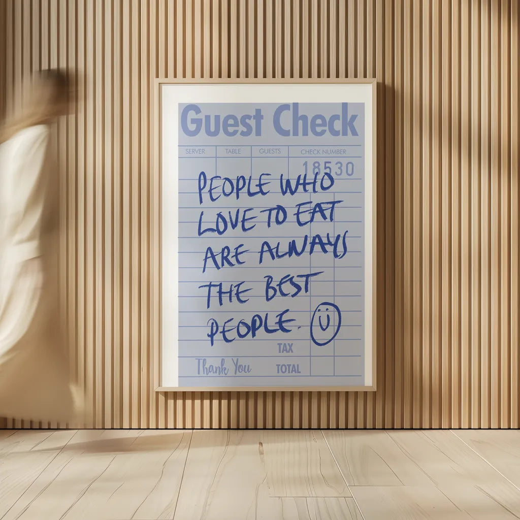 Guest Check II by Mercedes Lopez Charro. shown as over sized large wall art. Available as an archival giclee rolled canvas, fine art paper, or poster print. SKU 85657h.