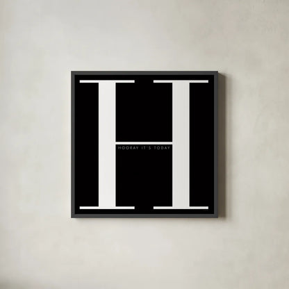 H is for Hooray by Mercedes Lopez Charro. Shown in a sleek black glass frame for a contemporary gallery look. Available as an archival giclee rolled canvas, fine art paper, or poster print. SKU 64141a.