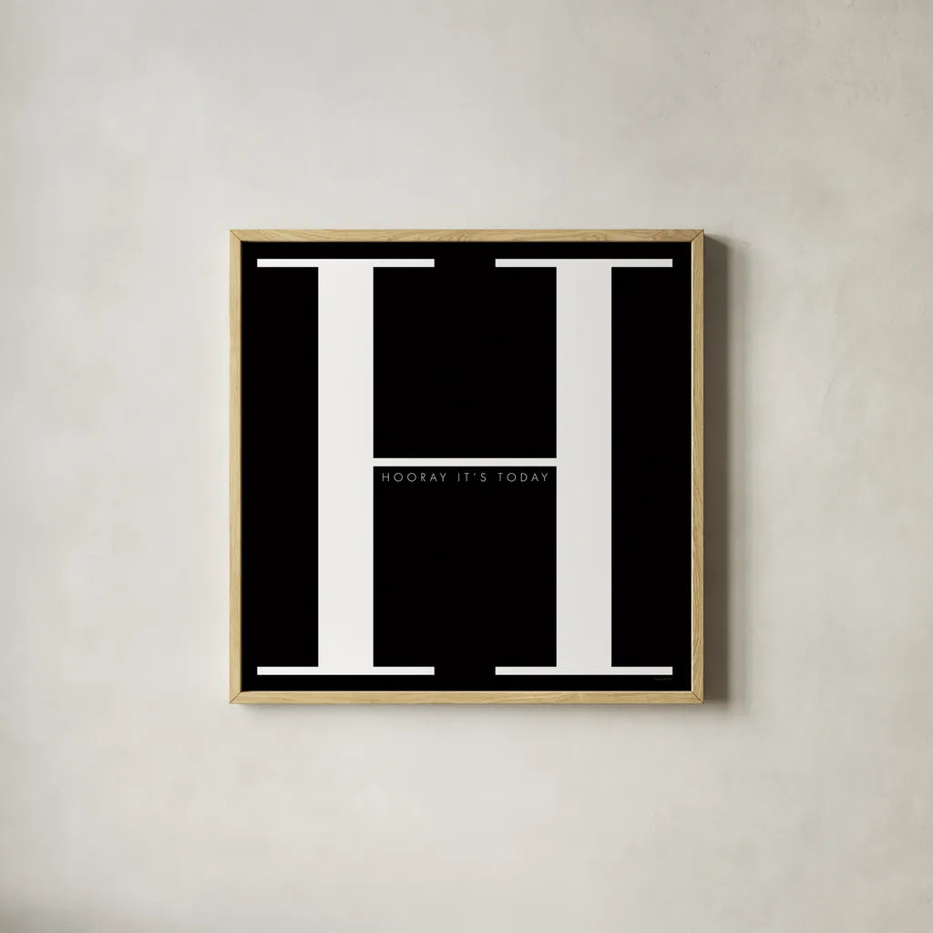 H is for Hooray by Mercedes Lopez Charro. Shown in a natural wood glass frame for a timeless modern aesthetic. Available as an archival giclee rolled canvas, fine art paper, or poster print. SKU 64141a.