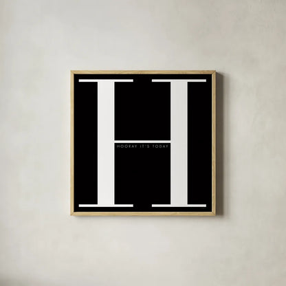H is for Hooray by Mercedes Lopez Charro. Shown in a natural wood glass frame for a timeless modern aesthetic. Available as an archival giclee rolled canvas, fine art paper, or poster print. SKU 64141a.