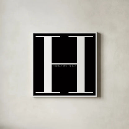 H is for Hooray by Mercedes Lopez Charro. Shown in a crisp white glass frame for a clean and minimalist style. Available as an archival giclee rolled canvas, fine art paper, or poster print. SKU 64141a.