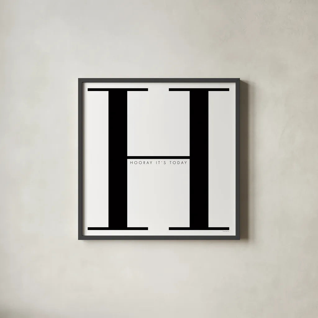 H is for Hooray on White by Mercedes Lopez Charro. Shown in a sleek black glass frame for a contemporary gallery look. Available as an archival giclee rolled canvas, fine art paper, or poster print. SKU 64148a.