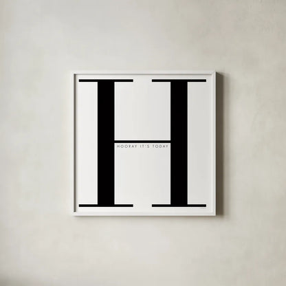 H is for Hooray on White by Mercedes Lopez Charro. Shown in a crisp white glass frame for a clean and minimalist style. Available as an archival giclee rolled canvas, fine art paper, or poster print. SKU 64148a.