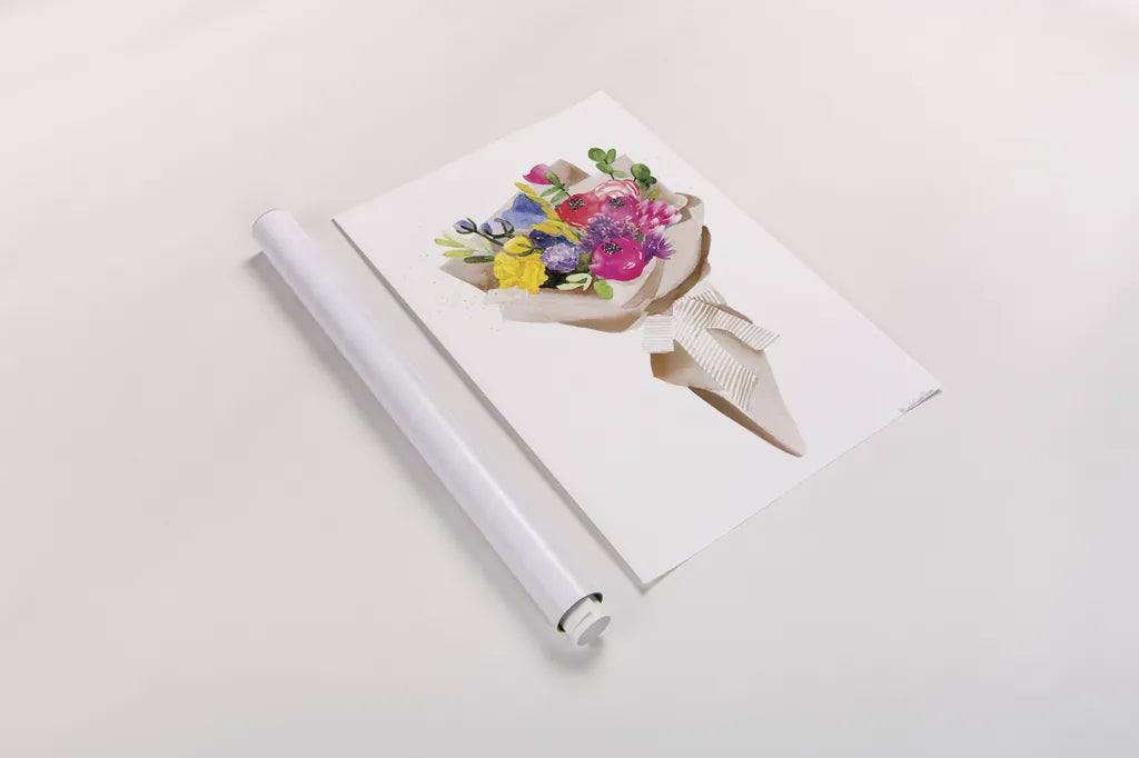 Happy Flowers by Mercedes Lopez Charro. shown as a rolled paper print. Available as archival giclee rolled canvas, fine art paper, or poster print. SKU 72145h.