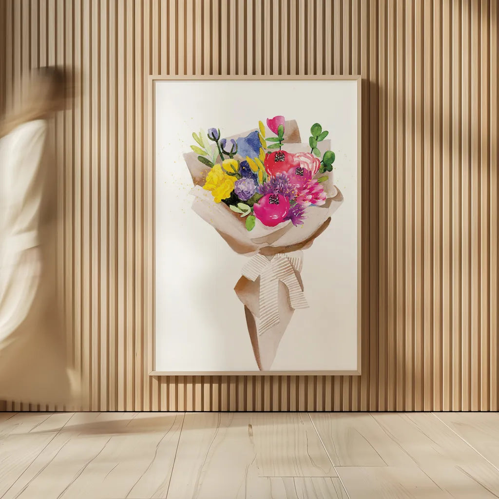 Happy Flowers by Mercedes Lopez Charro. shown as over sized large wall art. Available as an archival giclee rolled canvas, fine art paper, or poster print. SKU 72145h.