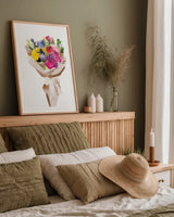 Happy Flowers by Mercedes Lopez Charro. shown as a paper print in a natural frame. Available as a archival giclee rolled canvas, fine art paper, or poster print. SKU 72145h.