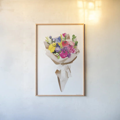 Happy Flowers by Mercedes Lopez Charro. shown as a paper print in a natural frame. Available as a archival giclee rolled canvas, fine art paper, or poster print. SKU 72145h.