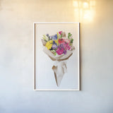 Happy Flowers by Mercedes Lopez Charro. shown as a paper print in a white frame. Available as a archival giclee rolled canvas, fine art paper, or poster print. SKU 72145h.