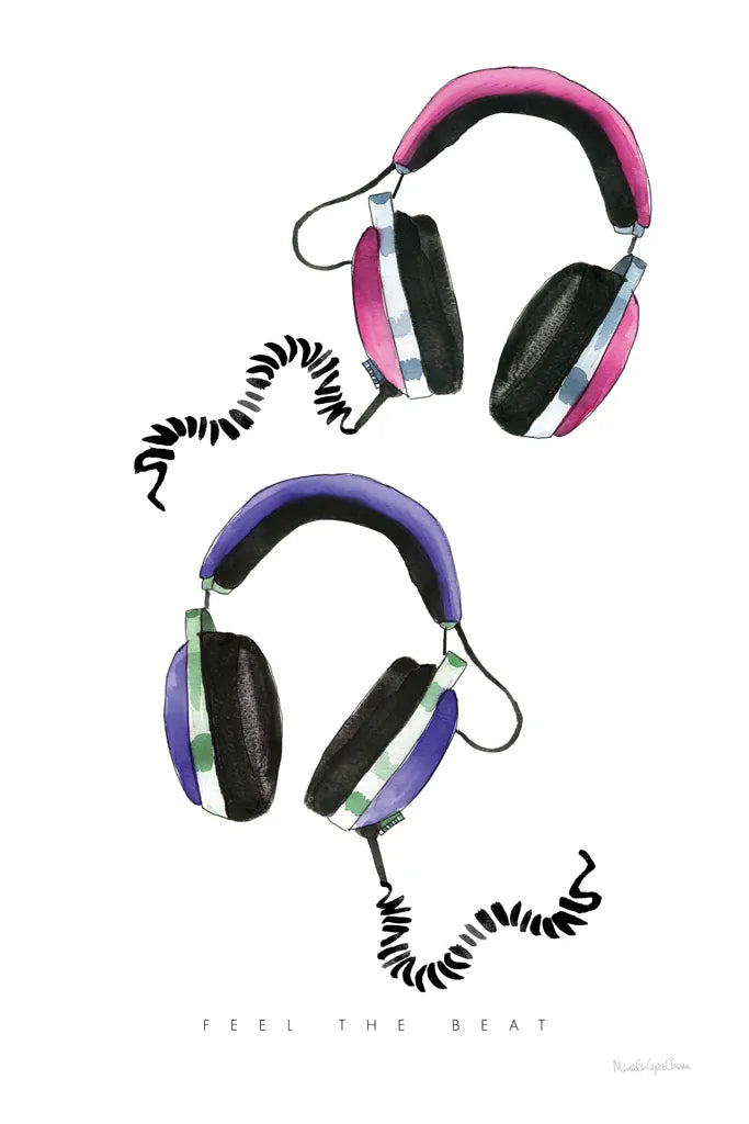 Headphones Love by Mercedes Lopez Charro. SKU 77127h. Archival Giclee Fine art print for wall decor.