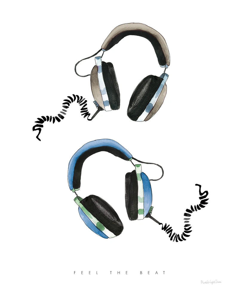 Headphones Love Blue Gray by Mercedes Lopez Charro