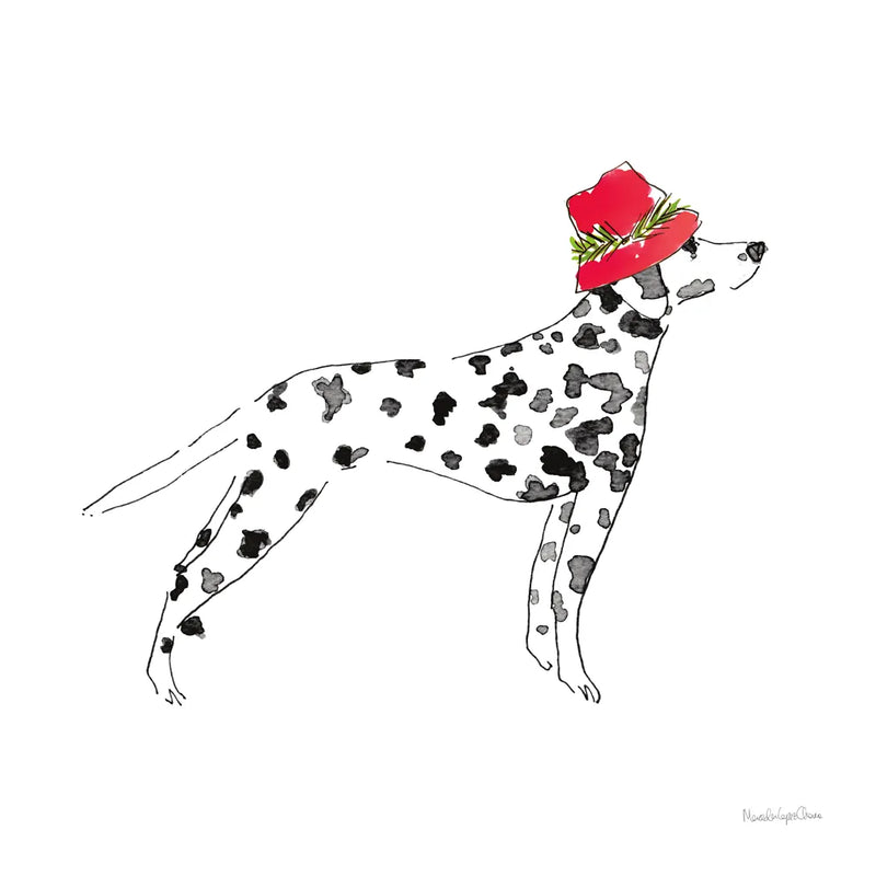 Holiday Dalmatian by Mercedes Lopez Charro. SKU 67981a. Archival Giclee Fine art print for wall decor.
