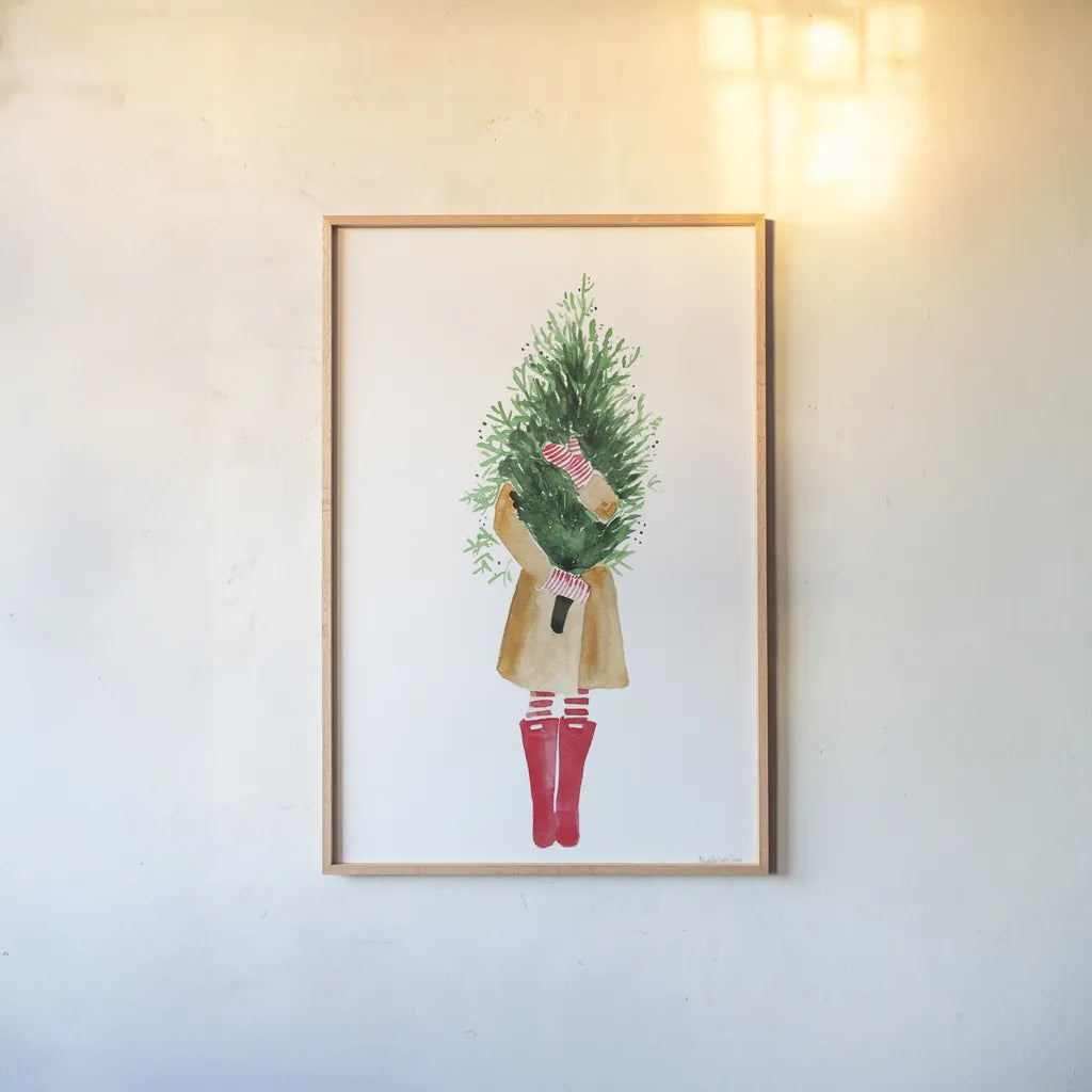 Holiday Mood I by Mercedes Lopez Charro. shown as a paper print in a natural frame. Available as a archival giclee rolled canvas, fine art paper, or poster print. SKU 71533h.