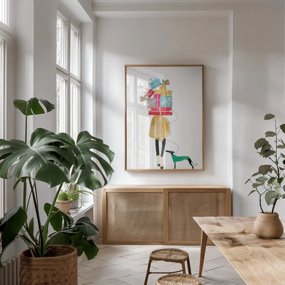 Holiday Mood II by Mercedes Lopez Charro. shown as a print in a natural wood frame in a dining room. Available as a archival giclee rolled canvas, fine art paper, or poster print. SKU 71534h.