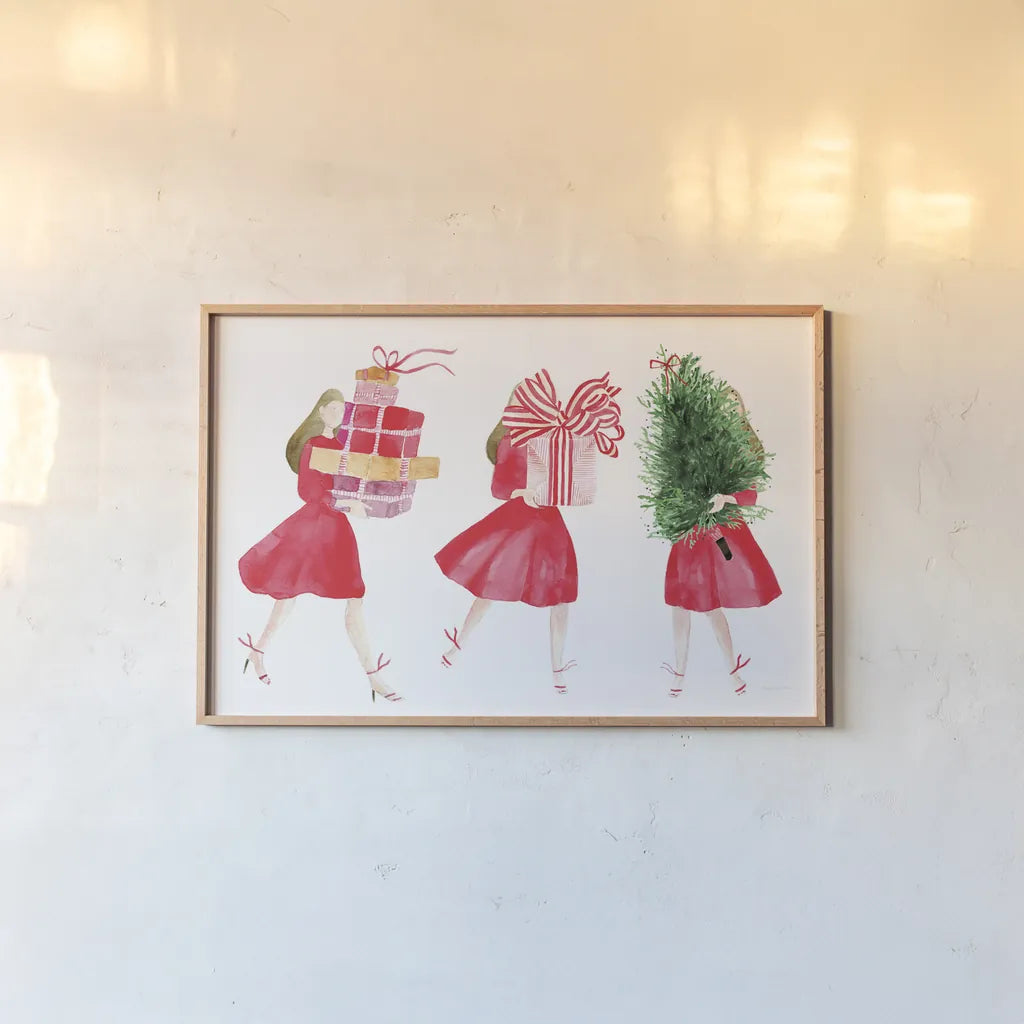 Holiday Prepping I by Mercedes Lopez Charro. shown as a paper print in a natural frame. Available as a archival giclee rolled canvas, fine art paper, or poster print. SKU 94619i.