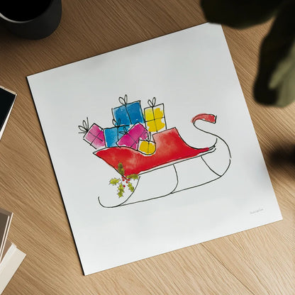 Holiday Sleigh by Mercedes Lopez Charro. Shown as a detailed flat fine art print, highlighting archival giclee quality. Available as an archival giclee rolled canvas, fine art paper, or poster print. SKU 67979a.