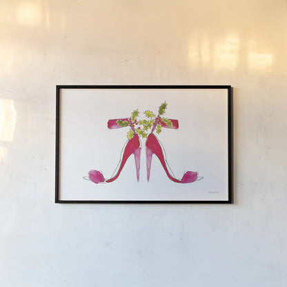 Holiday Stiletto Pair by Mercedes Lopez Charro. shown as a paper print in a black flame. Available as a archival giclee rolled canvas, fine art paper, or poster print. SKU 67982i.