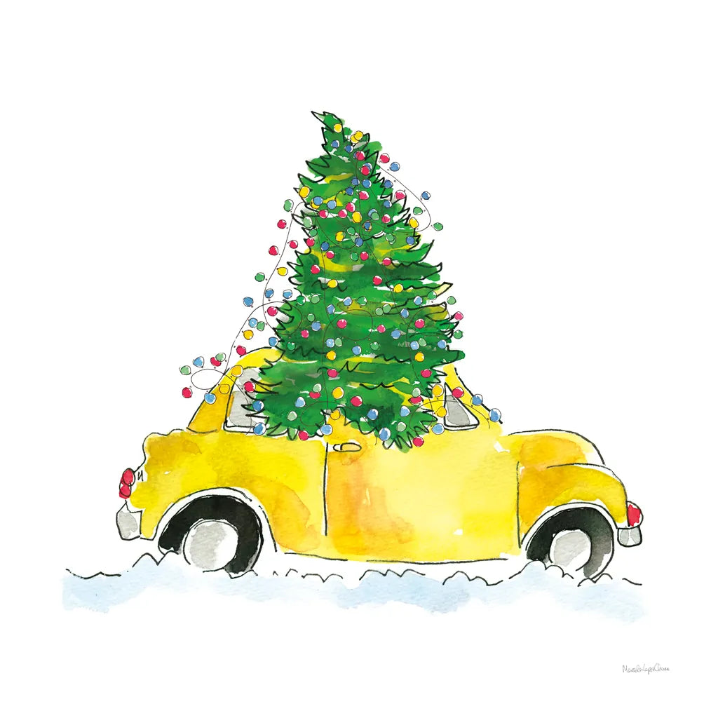 Holiday Taxi by Mercedes Lopez Charro. SKU 67976a. Archival Giclee Fine art print for wall decor.