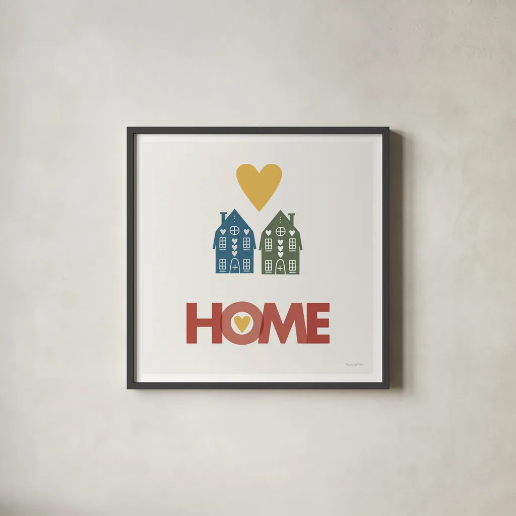 Home by Mercedes Lopez Charro. Shown in a sleek black glass frame for a contemporary gallery look. Available as an archival giclee rolled canvas, fine art paper, or poster print. SKU 77786a.