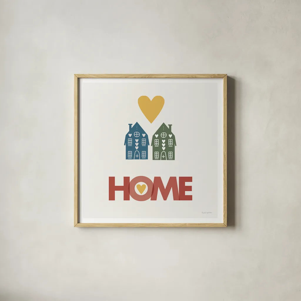 Home by Mercedes Lopez Charro. Shown in a natural wood glass frame for a timeless modern aesthetic. Available as an archival giclee rolled canvas, fine art paper, or poster print. SKU 77786a.