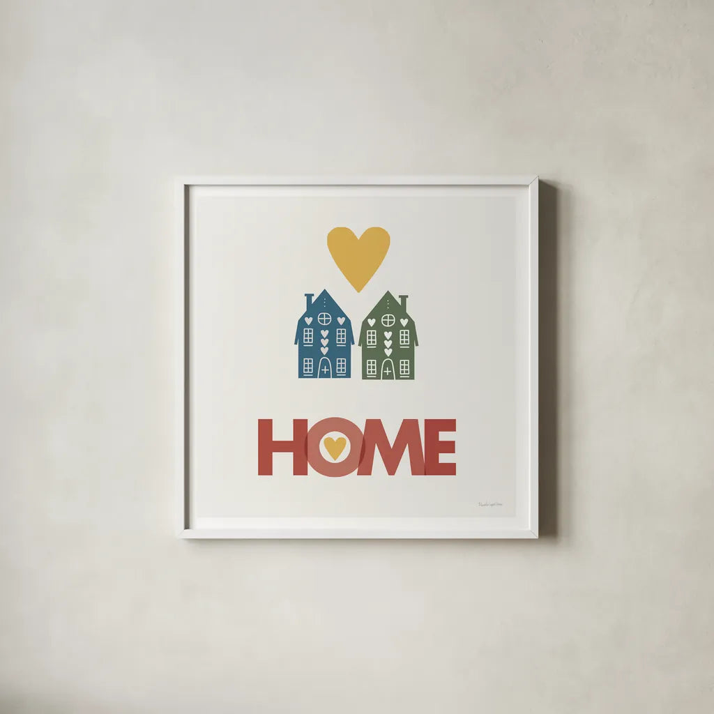 Home by Mercedes Lopez Charro. Shown in a crisp white glass frame for a clean and minimalist style. Available as an archival giclee rolled canvas, fine art paper, or poster print. SKU 77786a.