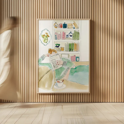Home Library I by Mercedes Lopez Charro. shown as over sized large wall art. Available as an archival giclee rolled canvas, fine art paper, or poster print. SKU 98646h.