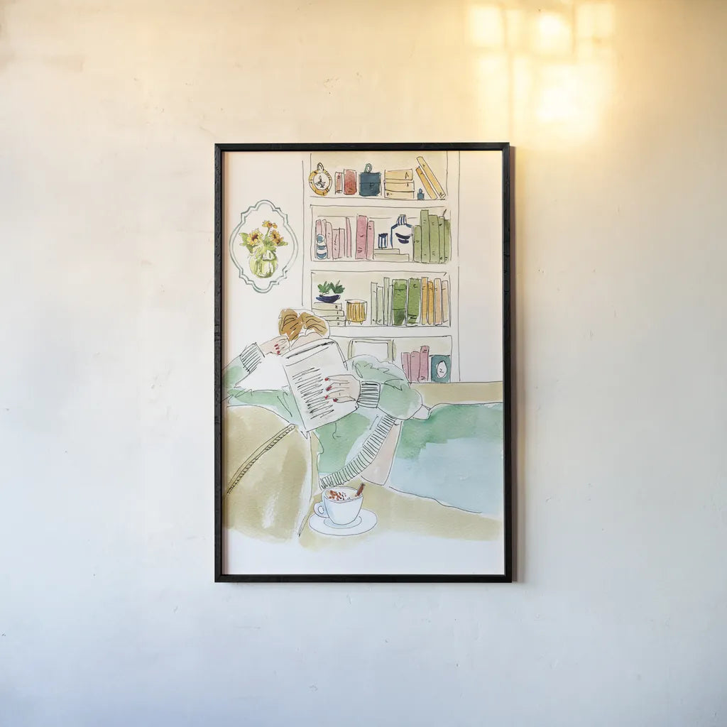 Home Library I by Mercedes Lopez Charro. shown as a paper print in a black flame. Available as a archival giclee rolled canvas, fine art paper, or poster print. SKU 98646h.