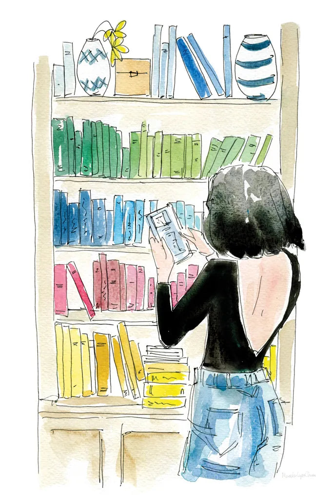 Home Library II by Mercedes Lopez Charro. SKU 98647h. Archival Giclee Fine art print for wall decor.